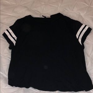 Cropped striped sleeve tee